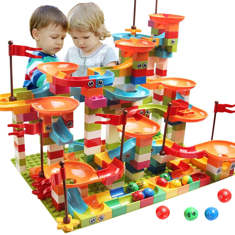 77-308PCS Marble Race Run Big Block Compatible City Building Blocks Funnel Slide Blocks DIY Big Bricks Toys For Children Gifts