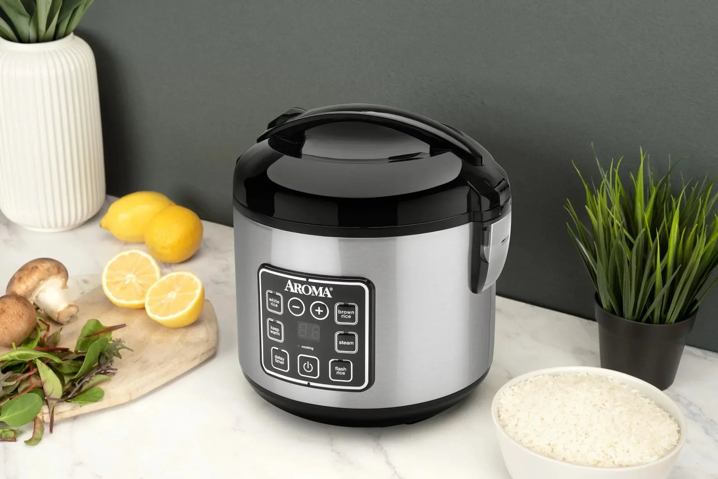 Rice Cooker, Steamer, New Bonded Granited Coating 8-Cup (Cooked)