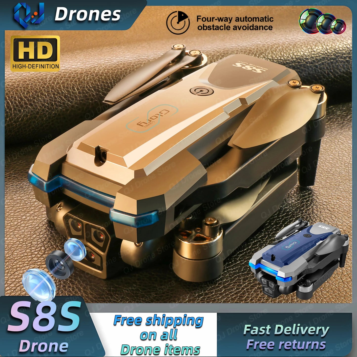 2024 New S8S RC Drone Brushless 8K HD Dual ESC Camera Optical Flow 360° Obstacle Avoidance Headless Mode Foldable Quadcopter