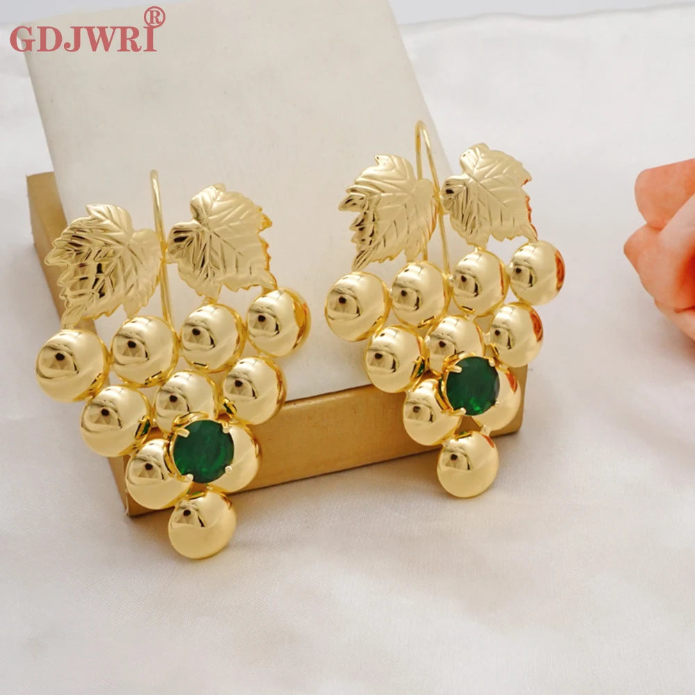 Fashion Purple Crystal Grape Leaf Earrings Elegant Smooth Irregular Geometric Fruit Gold Color Copper Drop Earrings For Women