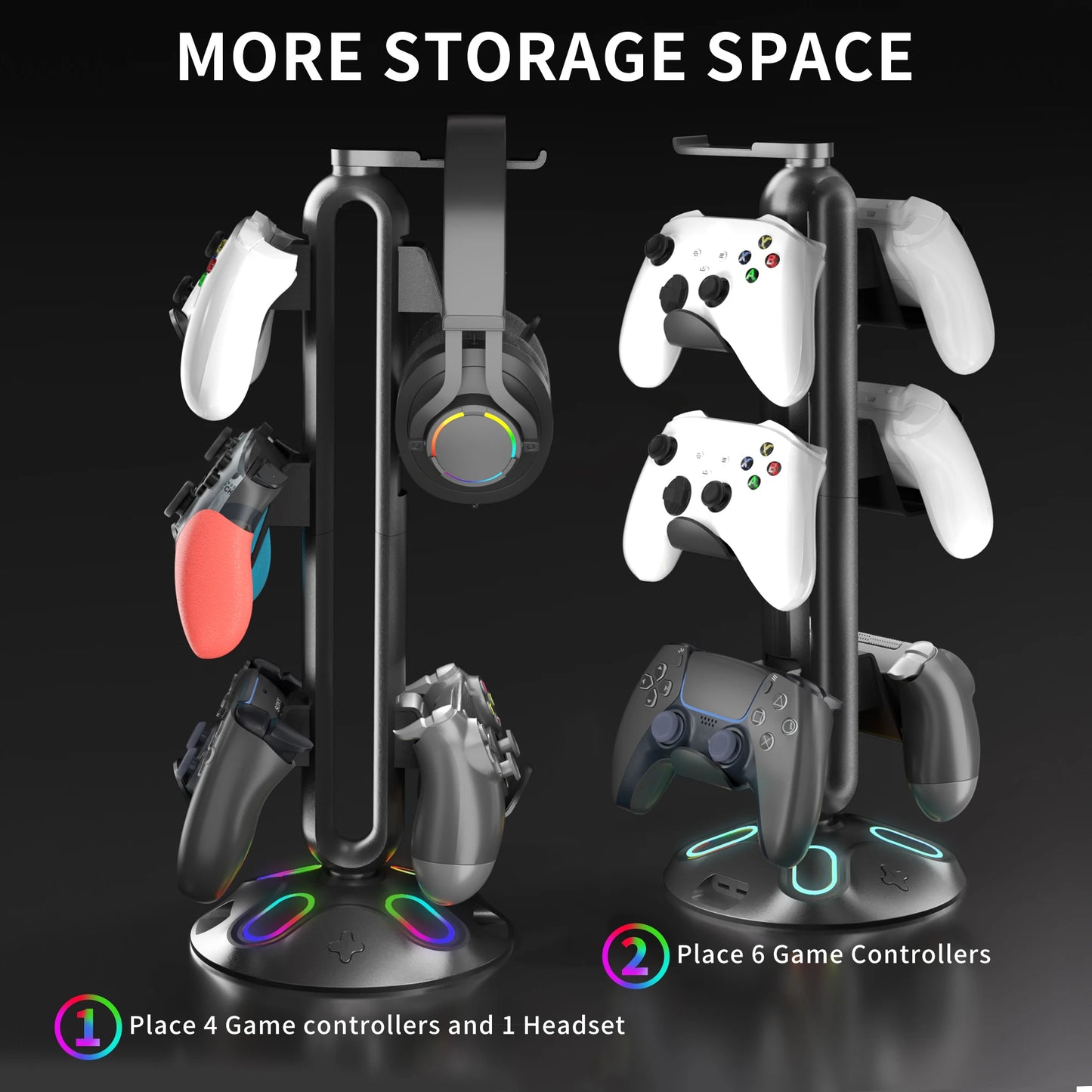 Universal Game Accessories with USB Hub RGB Game Controller Stand Desktop Headset Hanging Holder for Switch PS5 Xbox Controller