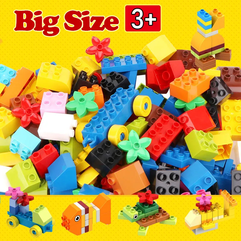 62-310 قطعة من مكعبات البناء DIY متوافقة مع لعبة Duplo Animals Marble Run City Classic Bricks Assembly Model Kids Toys