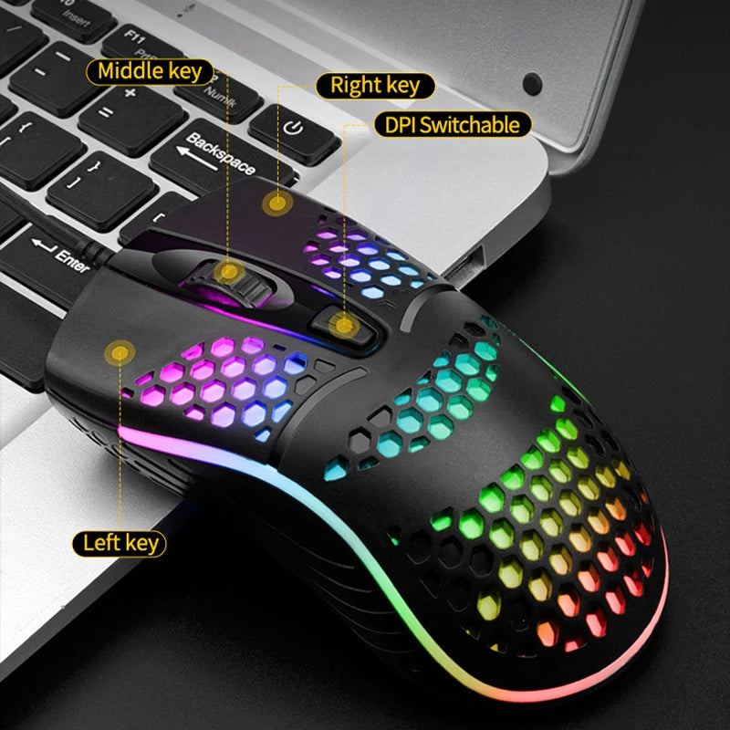 Wired Cable Gaming 7 breathing LED Back Light Optical Mouse USB Computer Hollowed out Mice Laptop Desktop 4D PC home use Office