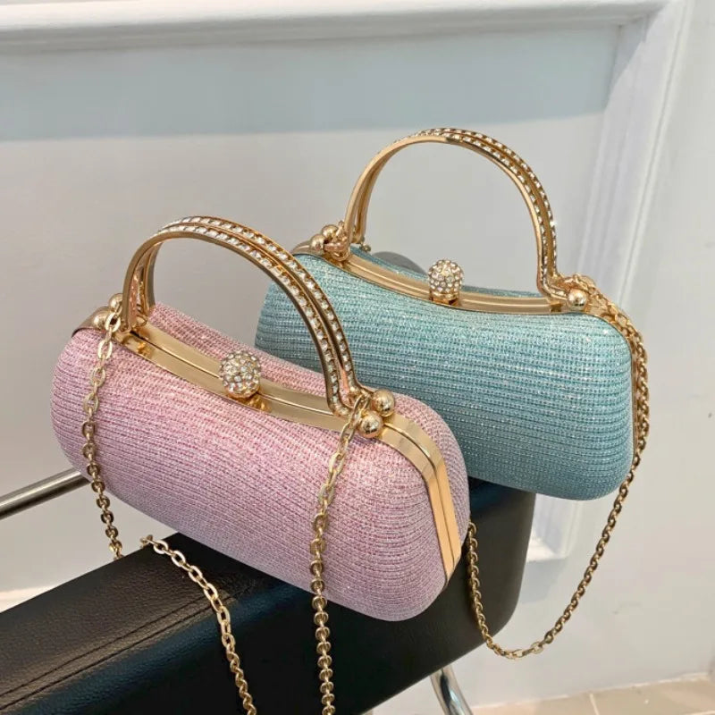 Evening Clutch Bag Women Bag Shiny Handbag Heart Shape Metal Clutches Bag Fashion Chain Shoulder Crossbody Bag Luxury Lady Purse