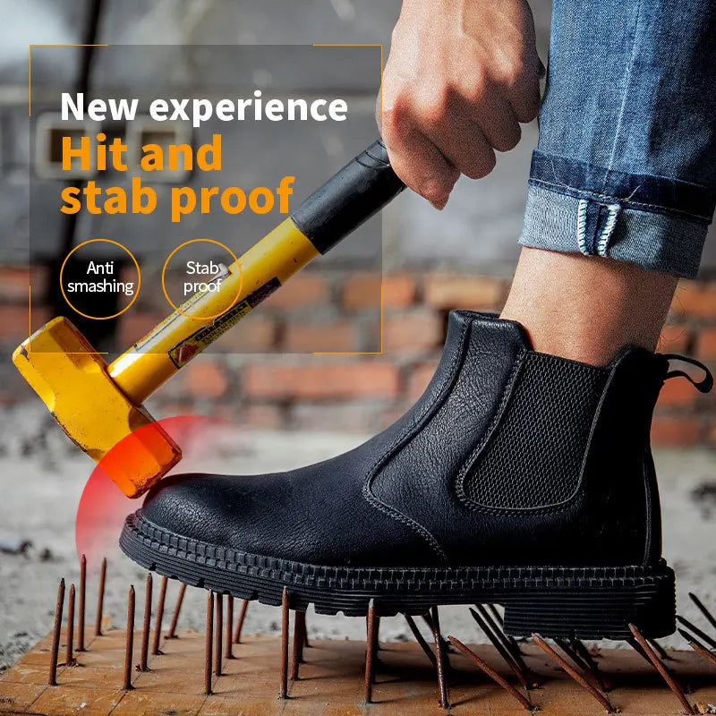 Waterproof Safety Work Shoes For Men Chelsea Steel Head Leather Boots Male Footwear Indestructible Construction Security Boots