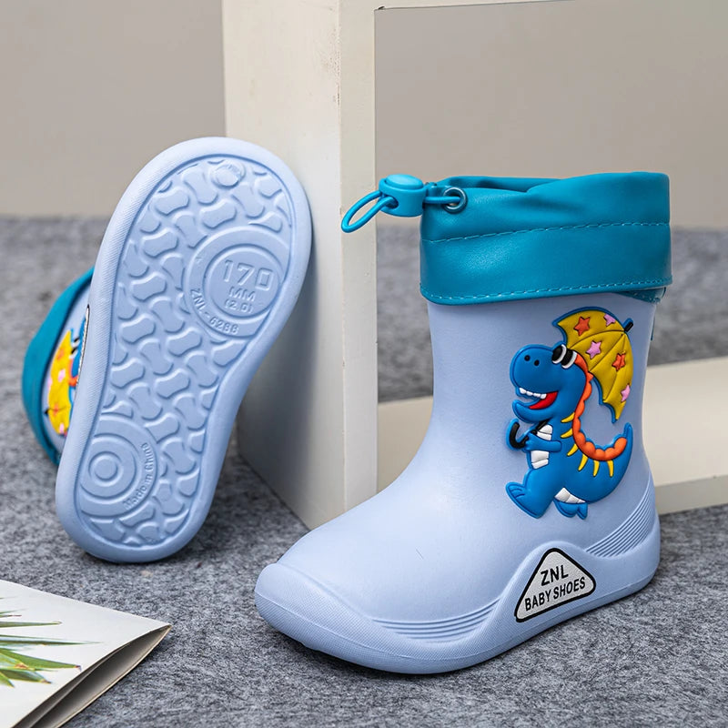 EVA Removable Plush Rain Boots Boys Girls Toddler Waterproof Children Shoes Lightweight Warm Kids Water Shoes for Four Seasons