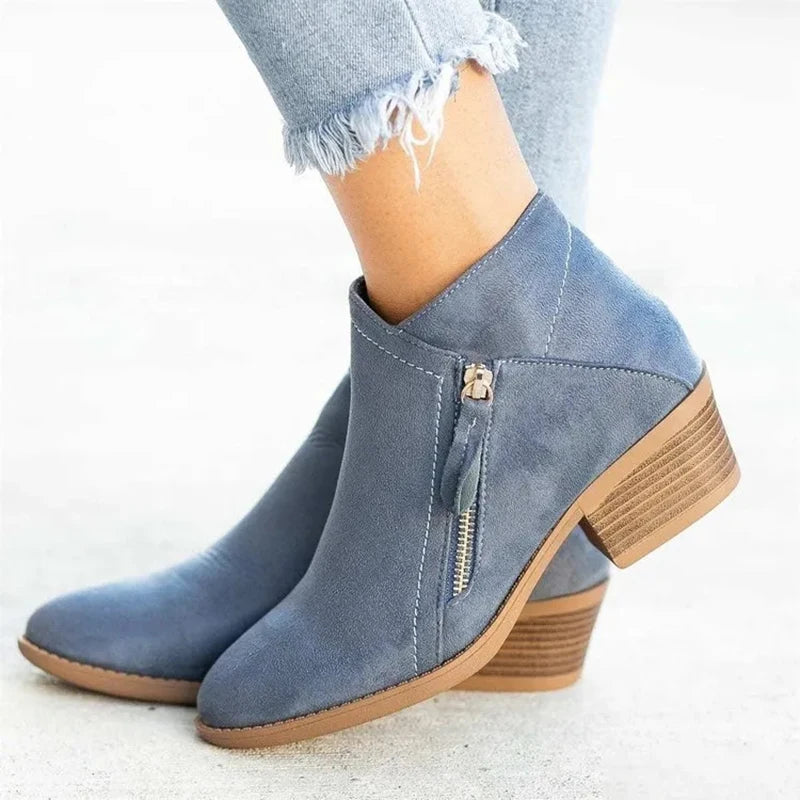 Women Boots Autumn Suede Boots Women Fashion Size 43 Platform Booties Side Zipper Heeled Ankle Boots Botas De Mujer