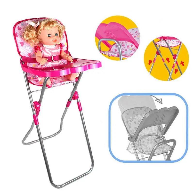 Simulation Doll Stroller Set Pink Baby Stroller Pretend Play Toys Nursery Role Play Doll House Furniture Set Doll Crib Cart Toys