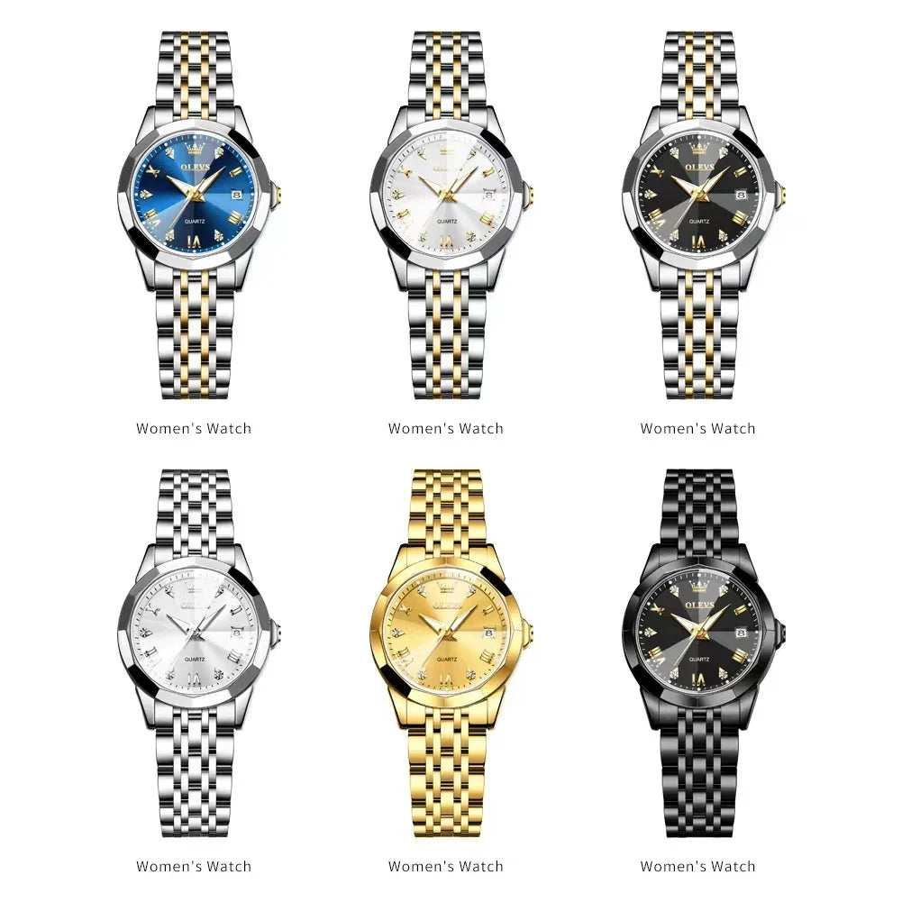 OLEVS 9931 Watches For Women Stainless Steel Strap Elegant Style Rhombus Mirror Original Quartz Waterproof Ladies Wristwatches