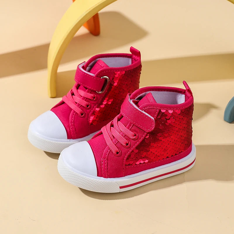 Children Shoes With Sequin Fashion Girsl Boots Spring Autumn Kids Sport Sneakers Comfortable Canvas Casual Shoes