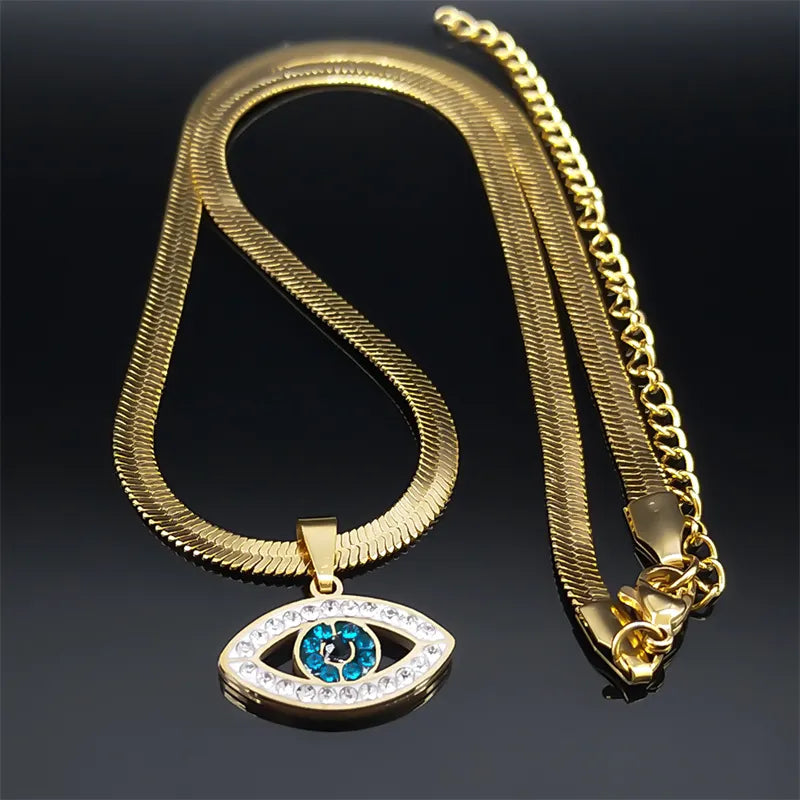 Vintage Crystal Evil Demon Eye Choker Necklaces for Women Stainless Steel Gold Plated Necklaces Jewelry collares mujeres N8239