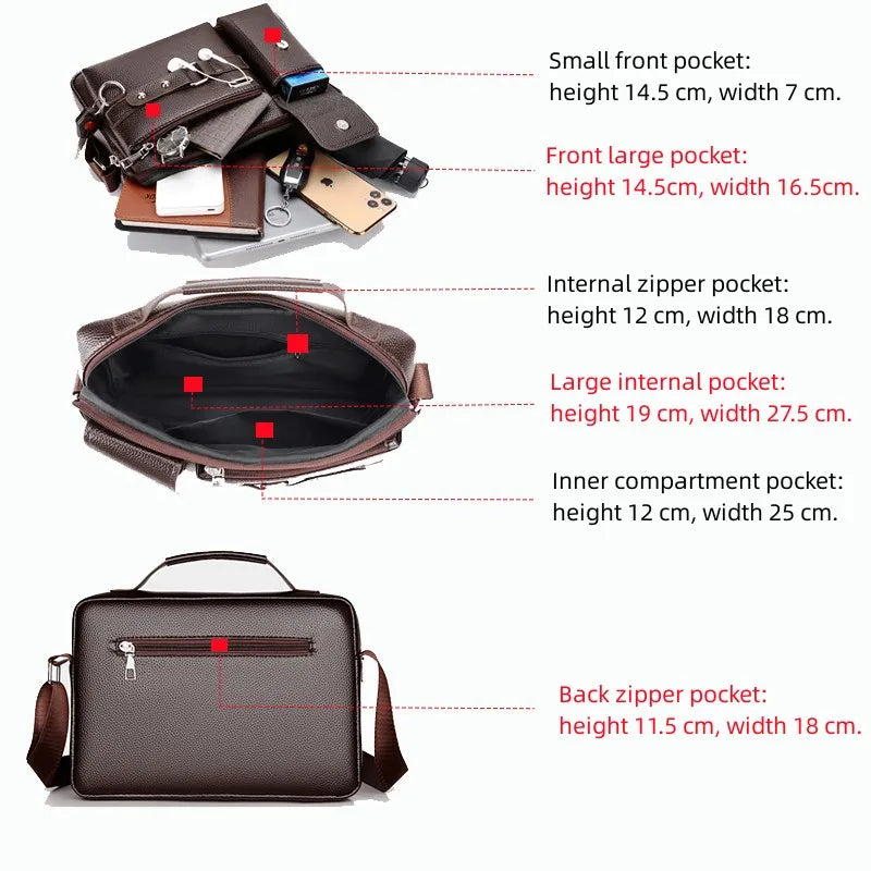 Men Anti-theft PU Leather Shoulder Bags Waterproof Business Handbag Travel Tote Crossbody Cross body Messenger Bag Pack For Male