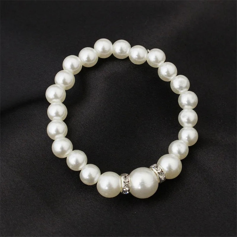 Wedding Engagement Women Simulated Pearls Jewelry Set Necklace / Earrings / Bracelets Fashion Jewelry For Lady Party Gift