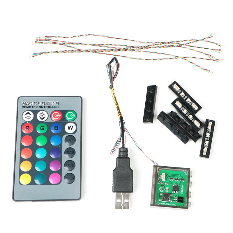 6PCS 1X4 USB  Building Block Lamp Discoloration Lighting City Remote Control RGB DIY Extendable Electronic Brick