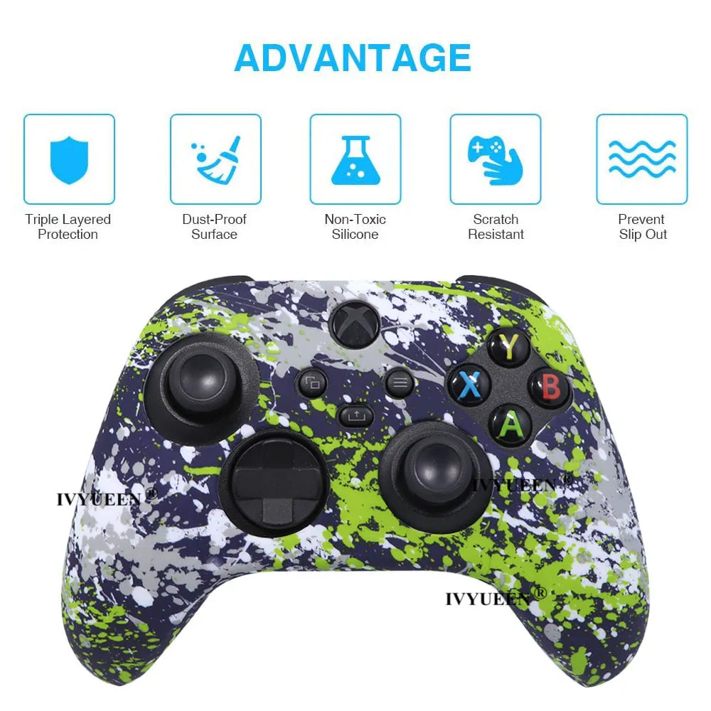 IVYUEEN for XBox Series S X Wireless Controller Water Transfer Printing Protective Silicone Case Skin with Thumb Stick Grip Caps