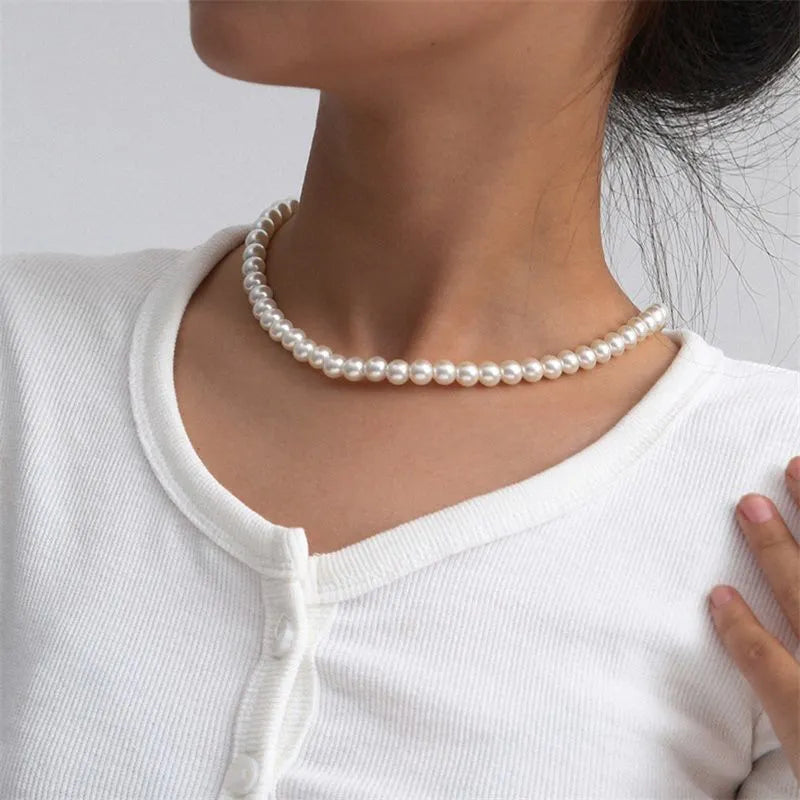 Classic Elegant White Pearl Chokers Necklace For Women Men Wedding Banquet Necklaces Vintage Beads Handmade Jewelry Party Gift