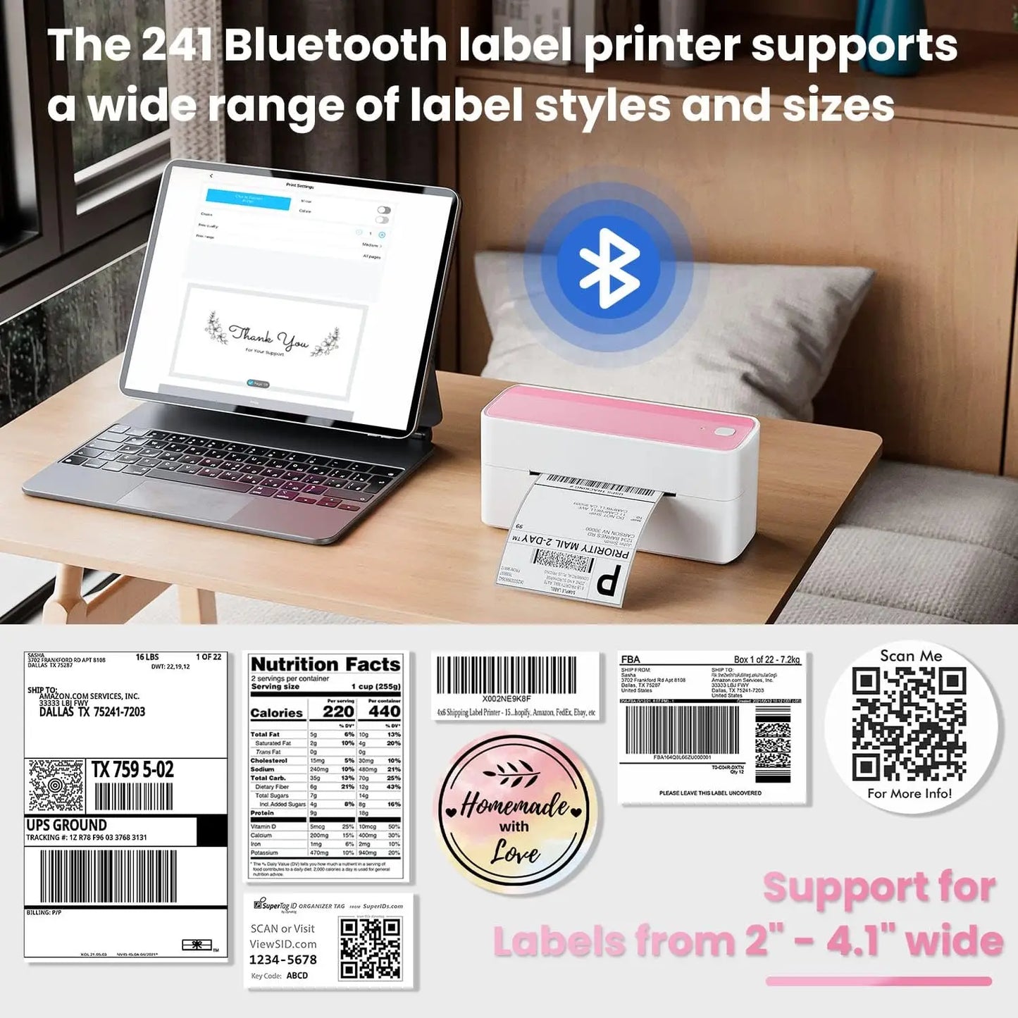 Bluetooth Thermal Label Printer 100mmx150mm Wireless Shipping Label Printer for Shipping Packages Small Business Phomemo 241 BT