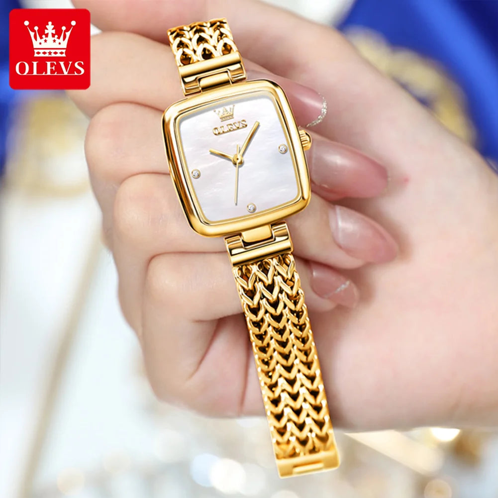 OLEVS Women's Watches Light Luxury Fashion Daily Dress Small Square Wristwatch Originla Waterproof Stainless Steel No.9948