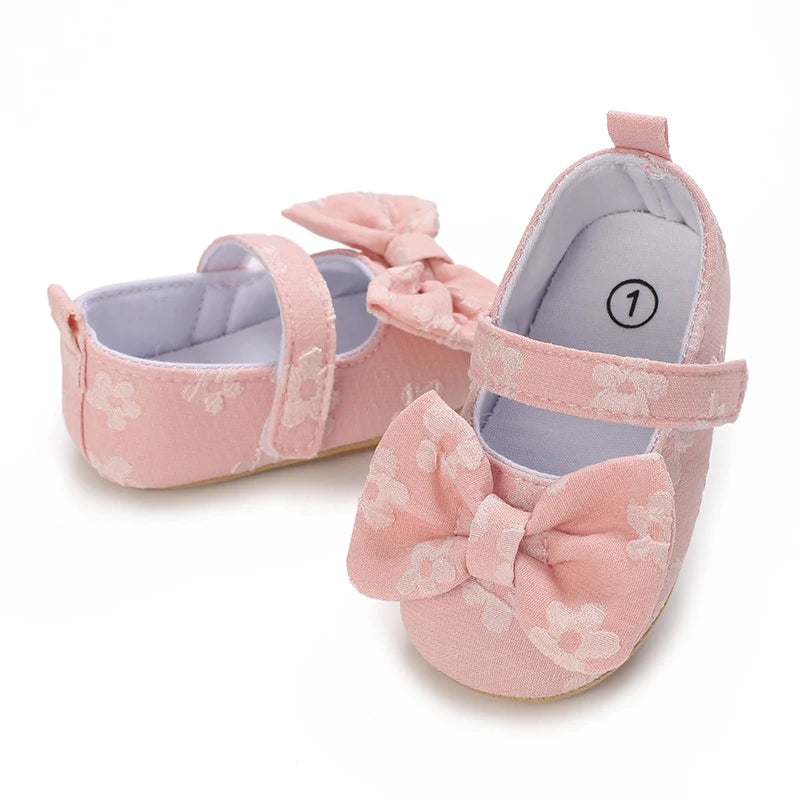Cute 0-1yea Baby Casual Shoes Infant Toddler Bowknot Non-slip Rubber Soft-Sole Flat PU First Walker Newborn Bow Decor Mary Janes