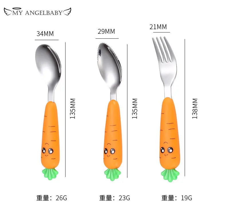 Baby Gadgets Tableware Set Children Utensil Stainless Steel Toddler Dinnerware Cutlery Cartoon Infant Food Feeding Spoon Fork