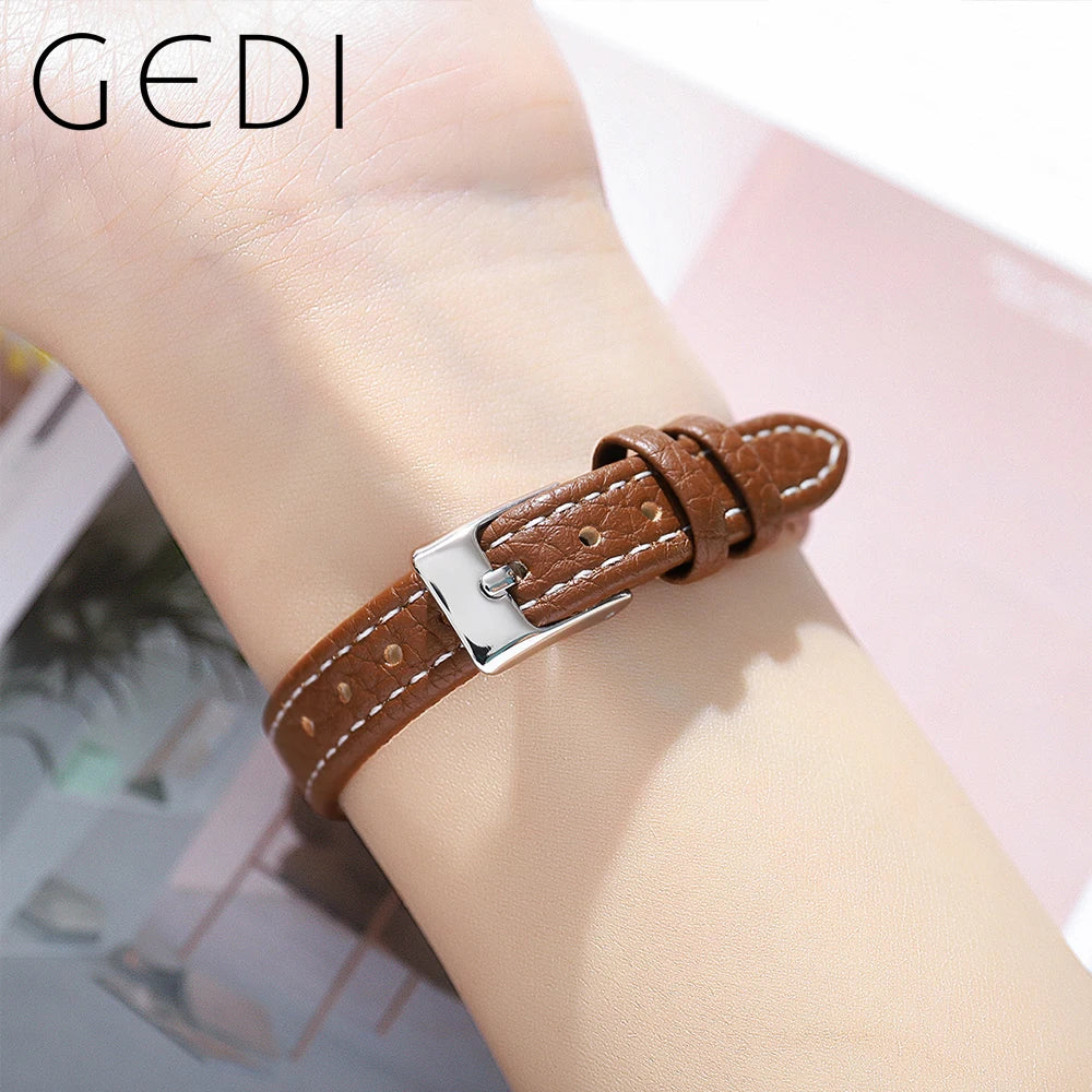 GEDI Waterproof Rectangle Small Women Watches Fashion Vintage Coffee Female Wristwatch Leather Strap Casual Quartz Ladies Clock