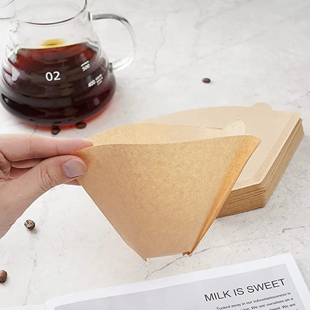 50/100 قطعة من فلاتر القهوة المخروطية الطبيعية غير المبيضة للاستخدام مرة واحدة، استبدال فلاتر القهوة الورقية من ميليتا