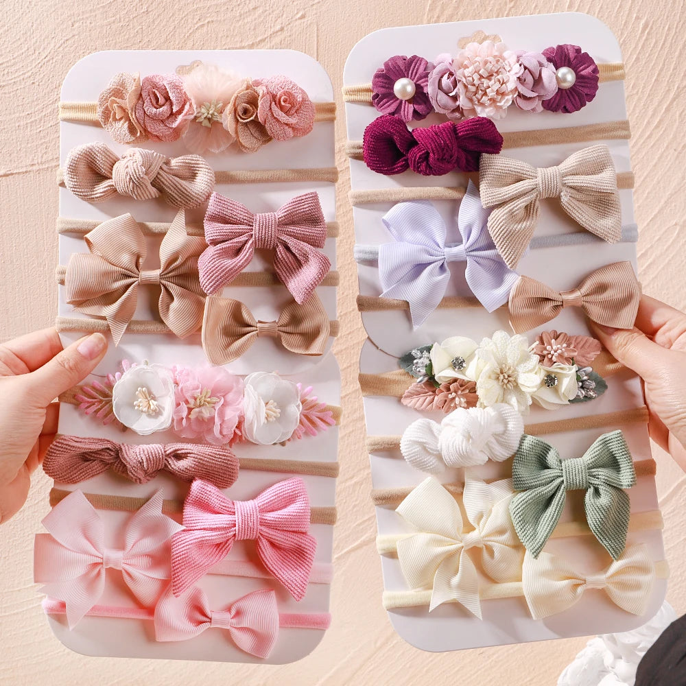 5Pcs/Set Baby Elastic Headband Newborn Flower Lace Bowknot Nylon Hair Bands for Girls Infant Toddler Soft Hair Accessories Gift