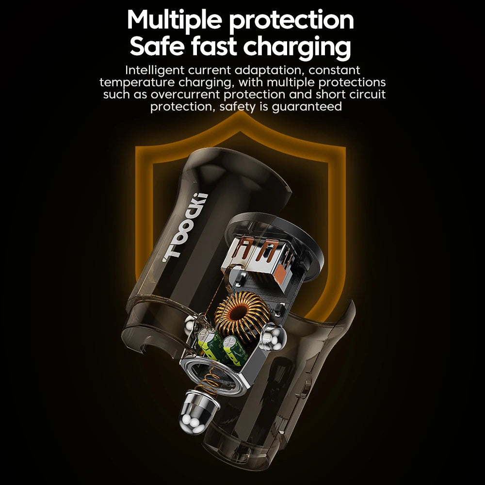 شاحن Toocki 45 واط PD Mini USB في السيارة شاحن سريع من النوع C محول شاحن سيارة لهاتف iPhone Xiaomi Samsung USB C شاحن هاتف السيارة