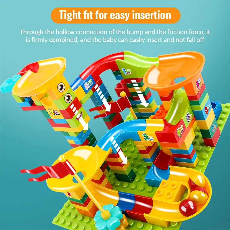 36-186 قطعة من مكعبات بناء سباق الرخام كبيرة الحجم مع مشاهد جسيمات وإضاءة LED وقمع وعجلة فيريس ولعبة مكعبات المدينة للأطفال