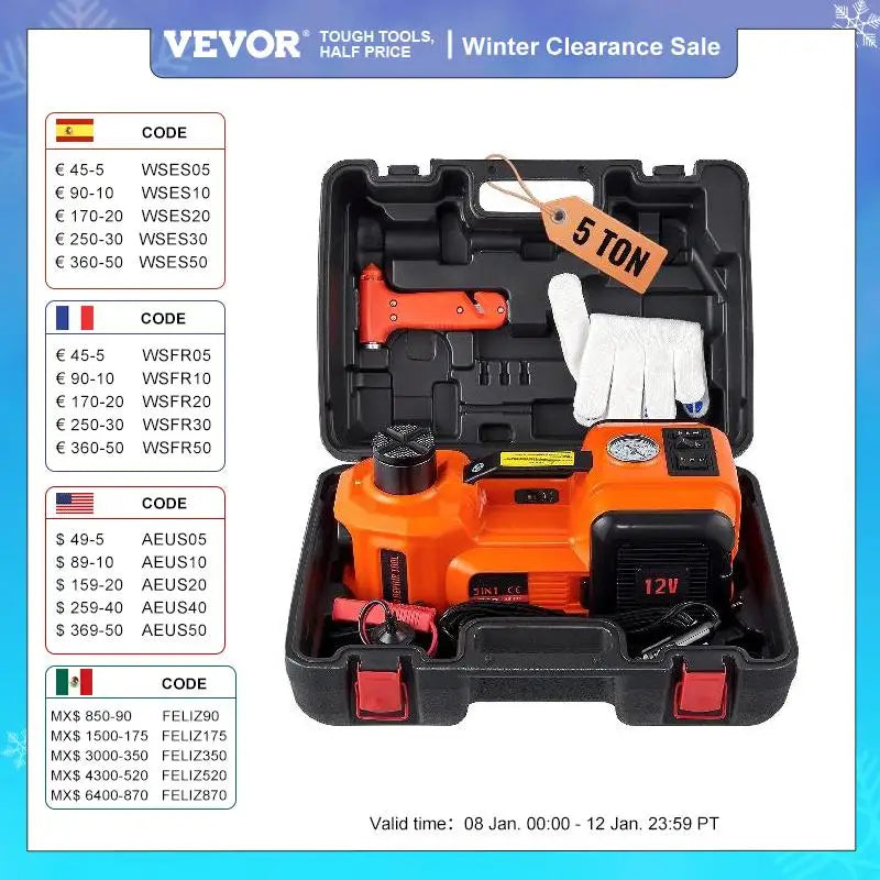 رافعة سيارة كهربائية VEVOR سعة 5 أطنان، 11023 رطل، رافعة هيدروليكية محمولة لسيارات الدفع الرباعي والسيارات متعددة الأغراض والشاحنات والسيارات السيدان، لتغيير الإطارات وإصلاح المرآب