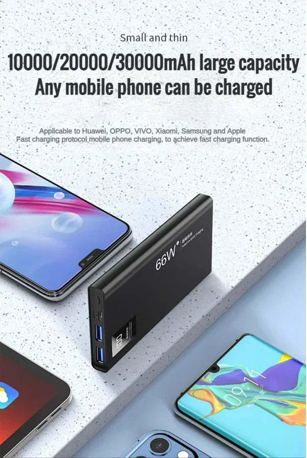 باور بانك جديد بسعة 50000 مللي أمبير/ساعة، شحن فائق السرعة 66 وات، مناسب لأجهزة iPhone 13 14 وHuawei وXiaomi وSamsung وPD، شاحن بطارية خارجي بقوة 20 وات