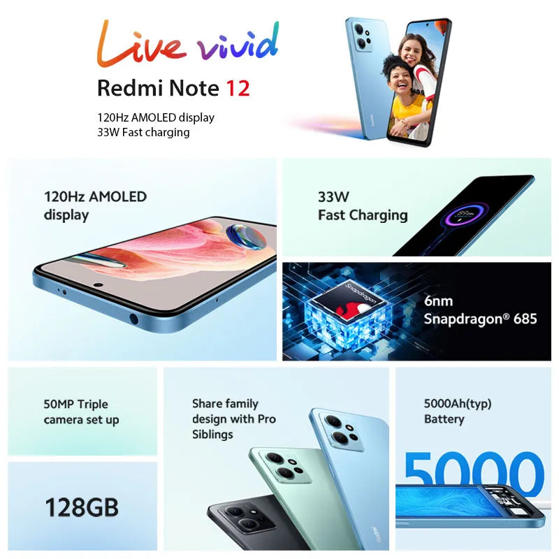 Xiaomi Redmi Note 12 Global Version 120Hz AMOLED 33W Fast Charging Snapdragon® 685 50MP Camera