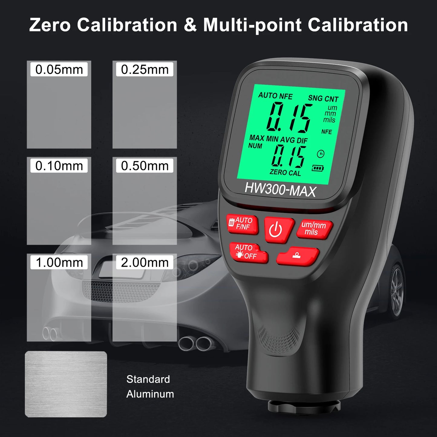 HW-300-MAX Coation Thickness Gauge 0-2000UM Car Paint Film Thickness Tester Car Coating Measuring Tools Automotive Paint Meter