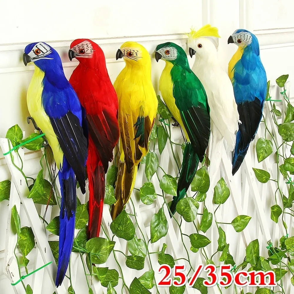 25/35cm Handmade Simulation Parrot Creative Feather Lawn Figurine Ornament Animal Bird Garden Bird Prop Decoration Miniature