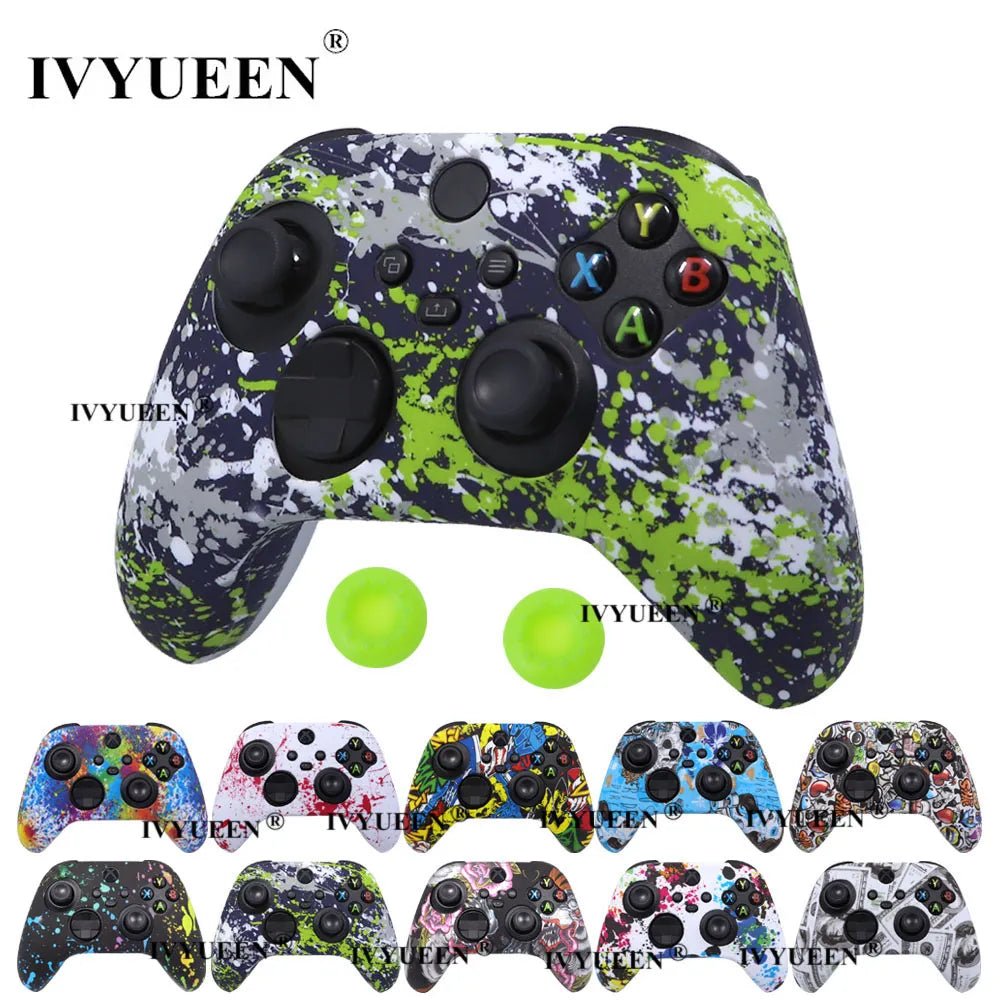 IVYUEEN for XBox Series S X Wireless Controller Water Transfer Printing Protective Silicone Case Skin with Thumb Stick Grip Caps