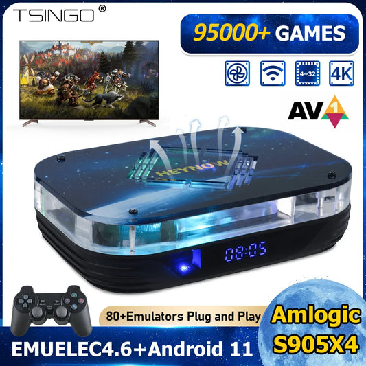 TSINGO Video Game Console HNX4 95000+ Games Arcade Box for MAME/SS/DC/Amiga 4+32GB S905X4 CPU Android 11 TV Box Dual WiFi 4K HD