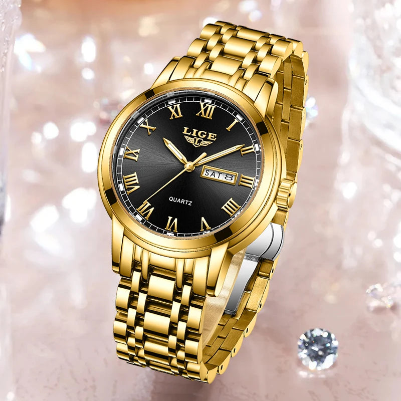 LIGE 2023 New Gold Watch Women Watches Ladies Creative Steel Women's Bracelet Watches Female Waterproof Clock Relogio Feminino