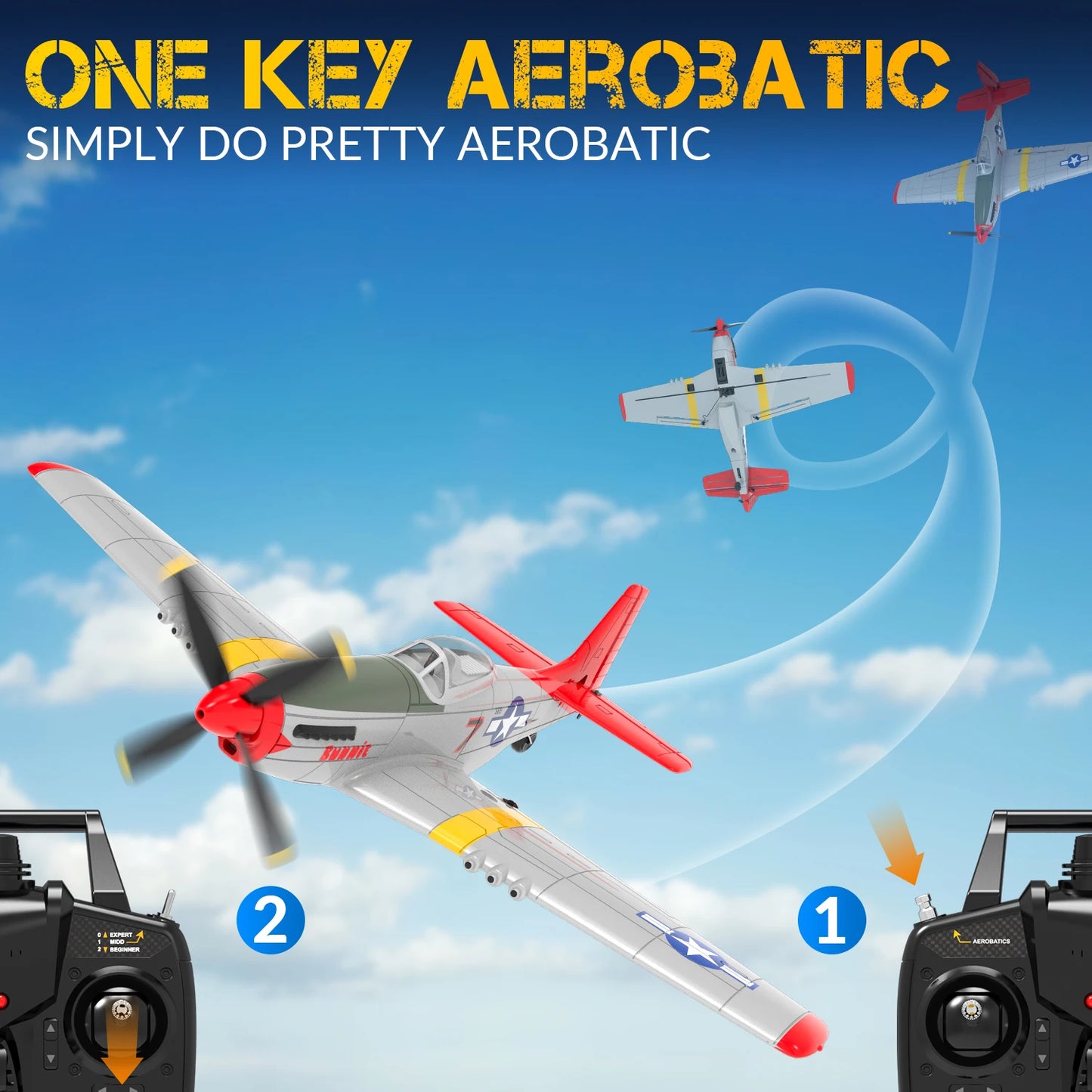 New P51D RC Airplane One-key Aerobatic 2-Ch/4-Ch RC Plane RTF Mustang Aircraft W/Xpilot Stabilization System (761-5 RTF)