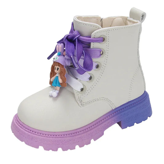 Girl's Ankle Boots 2023 Autumn Winter New Children Short Boot 22-33 Toddler Round Toe Chunky Rubber Fashion Side Zip Kids Shoes