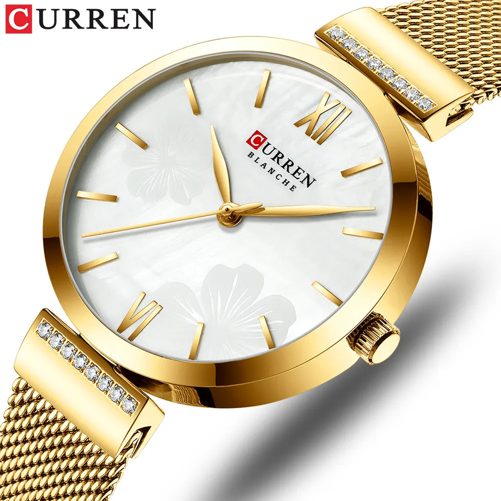 CURREN Fashion Watch for Women Luxury Quartz Gold Elegant Bracelet Wristwatch Female Clock Ladies Dress Stainless Steel