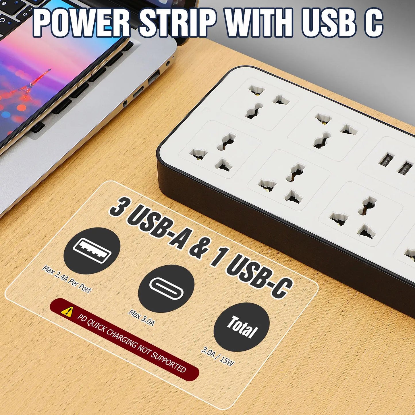 Flat Power Strip Extension Cable Multi Plug Outlet With USB Charging Ports UK Plug British Standard Panel Wiring Socket