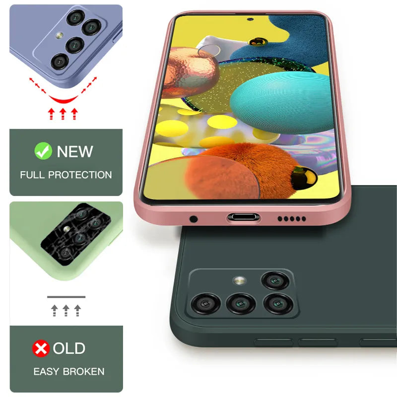 غطاء سيليكون سائل مربع لهاتف سامسونج جالاكسي نوت 9 10 20 بلس ألترا، جراب نوت 9 نوت 10 نوت 20، غطاء حماية للعدسات