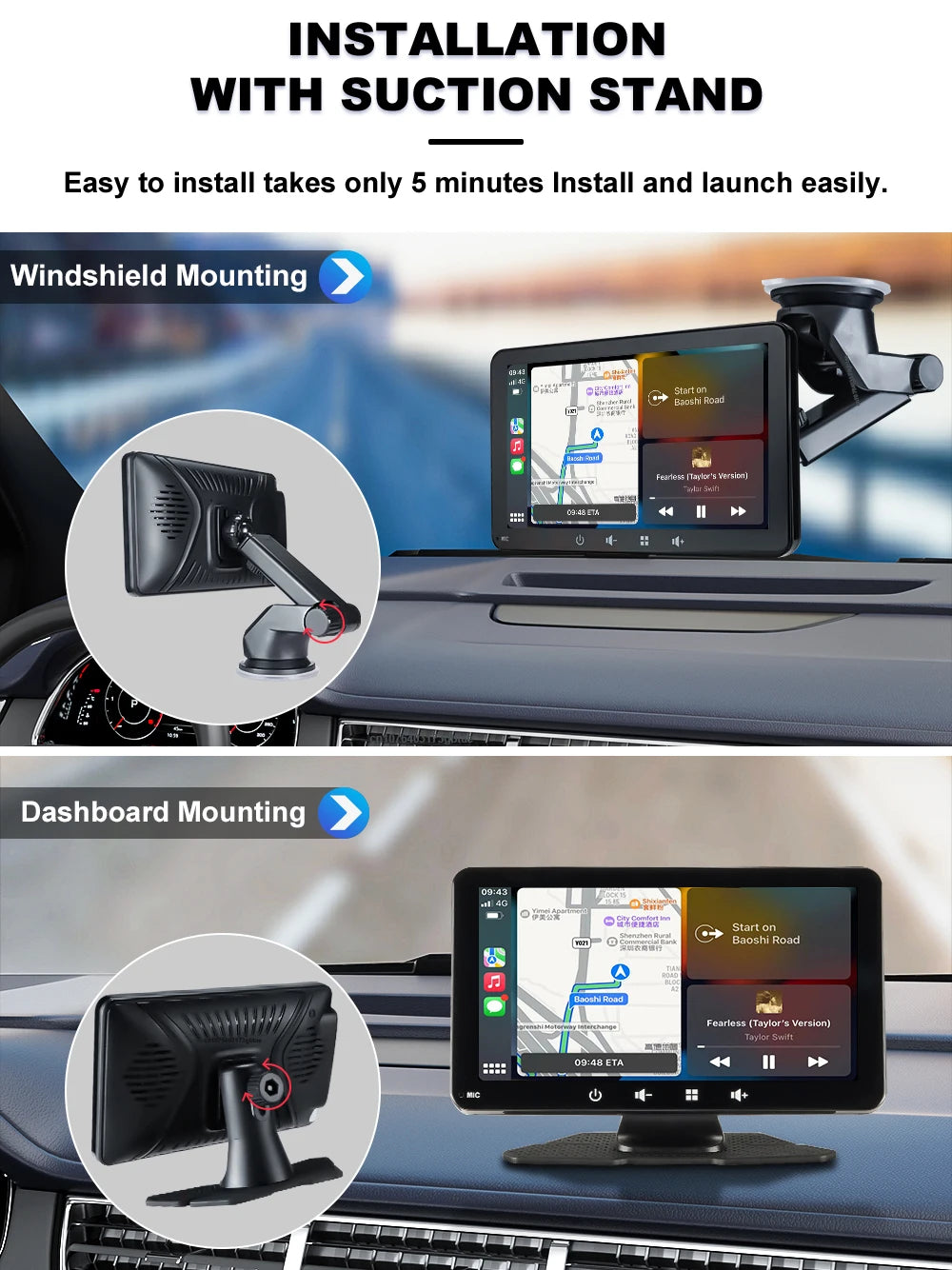 Universal 7 9.26Inch Car Radio Multimedia Player Wireless CarPlay Android Auto Monitor Touch Screen with Rear View Camera AUX