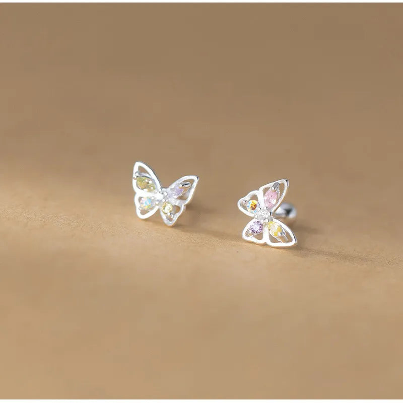 Korean 925 Silver Needles Tragus Piercing Helix Studs Earrings for Women 2Pc Butterfly Heart Trendy Ear Piercing Body Jewelry