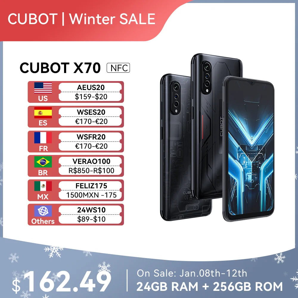 Cubot X70, Smartphone Android 13, Helio G99, Octa-Core, 120Hz 6.583 Inch Screen, 24GB RAM(12+12GB), 256GB ROM, 100MP Camera, NFC