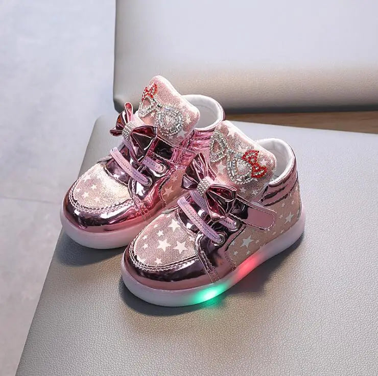 Spring Fashion Baby Girls Children Luminous Shoes Princess With Light Rhinestone Toddler LED Shoes Kids Glowing Sneakers