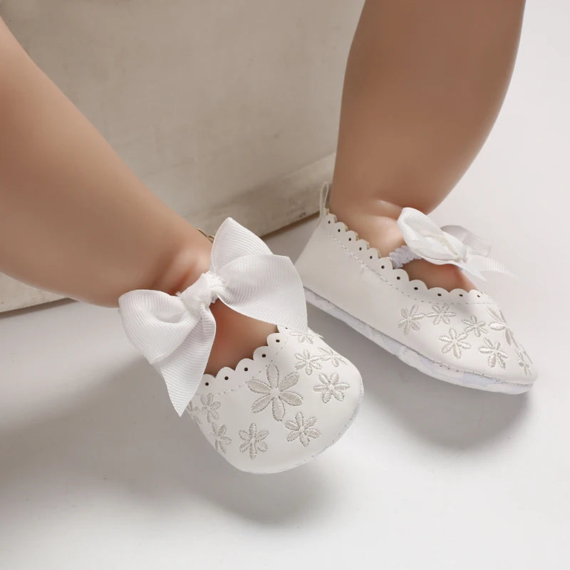 New Baby Shoes First Walkers Baby Girls Knitted Print PU Soft Sole Princess Shoes 0-18M Toddler Shoes Casual Fashion