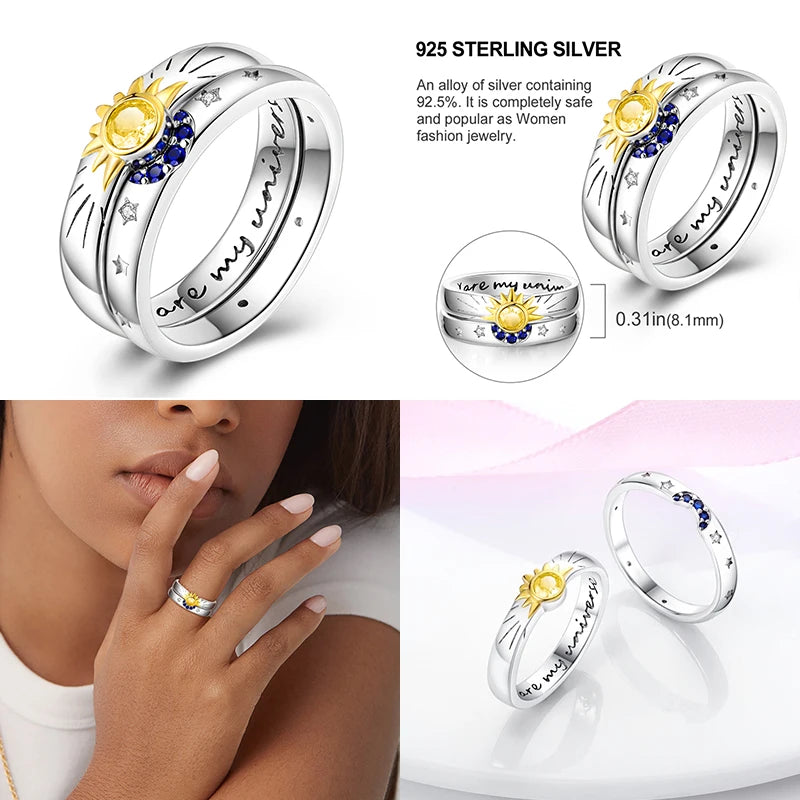 Celestial Sun & Moon Ring Set Women 925 Silver Jewelry Anniversary Gift Engagement Rings New in Hot sale Fashion Unisex Ring Set