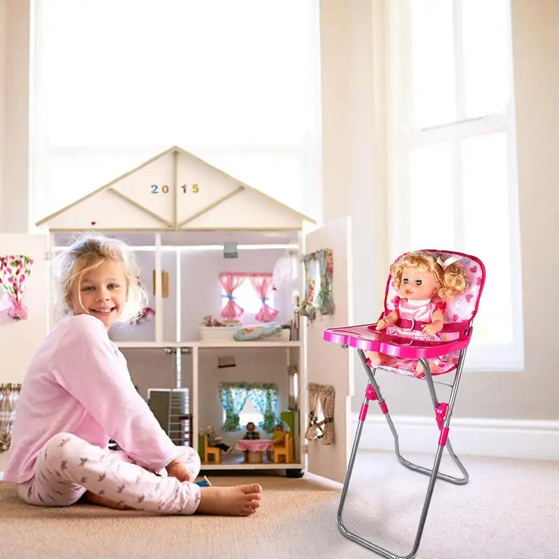 Simulation Doll Stroller Set Pink Baby Stroller Pretend Play Toys Nursery Role Play Doll House Furniture Set Doll Crib Cart Toys