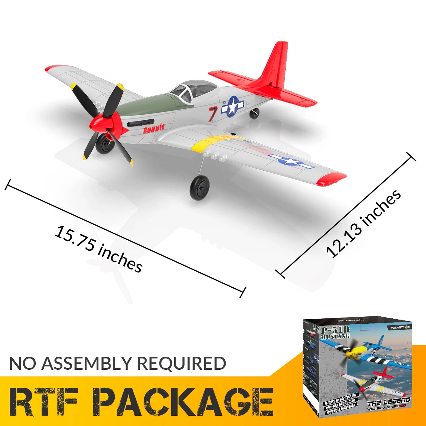 New P51D RC Airplane One-key Aerobatic 2-Ch/4-Ch RC Plane RTF Mustang Aircraft W/Xpilot Stabilization System (761-5 RTF)